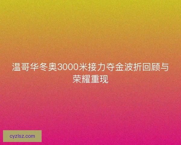 温哥华冬奥3000米接力夺金波折回顾与荣耀重现